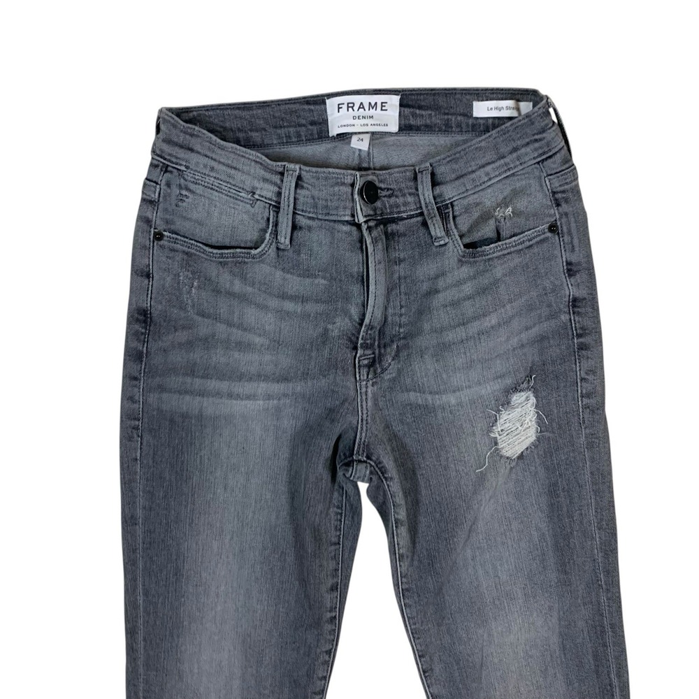 Frame Denim 24 Le High‎ Straight Jeans Gray Distressed Raw Hem Ankle Slim Fit - Picture 2 of 7